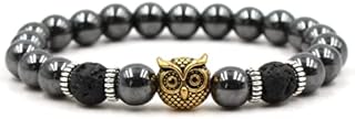 Golden Owl Face Hematite Beaded Bracelet
