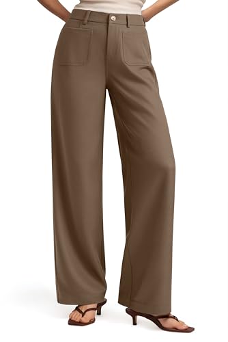 NIMIN Wide Straight Leg Trousers Pants for Women High Waisted Business Casual Work Slacks Dessy Dress Pants Brown L — view 2