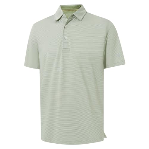 M MAELREG Polo para Hombre con Rayas Jacquard, Secado Rápido, Manga Corta, Rendimiento y Control de Humedad miniatura 1