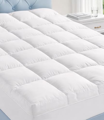 Fracho Cotton Mattress Topper Queen Size Extra Thick Pillow Top Mattress Pad Cover with Breathable Pure Cotton Surface Cooling Plush Bed Topper for Back Support 8-21 Elastic Deep Pocket White