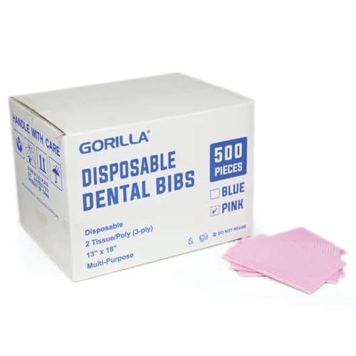 500 Pack Dental Bibs, Pink Dental Bibs Disposable 2-Ply Paper 1-Ply Film, 13