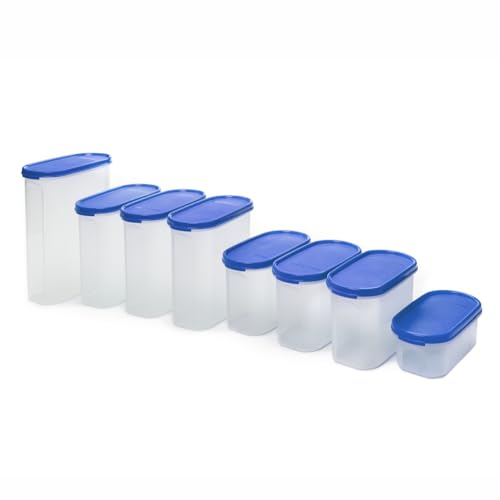 Image of Signoraware Modular BPA Free Plastic Oval Container | Airtight & LeakProof | Kitchen Storage | Ideal for Grains, Flour & Rice storage (2.3ltr + 1.7ltrx3 + 1.1ltrx3 + 500mlx1 | Setof8 | ModBlue)