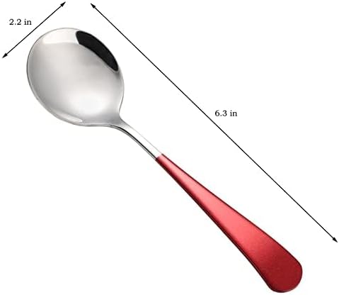 Stainless Steel Round Spoons Set of 6 Heavy Duty Chinese Soup Spoons Mirror Polished Asian Soup Spoons for Bouillon Dinner Dessert Cereal (Silver Handle)