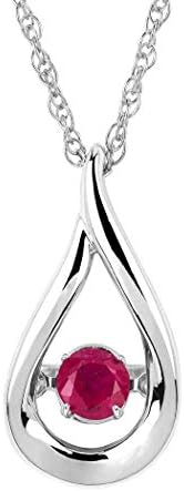 .925 Sterling Silver Dancing Genuine Gemstone Teardrop Pendant Necklace, 18″ Chain- Choice of Birthstone Months/Colors