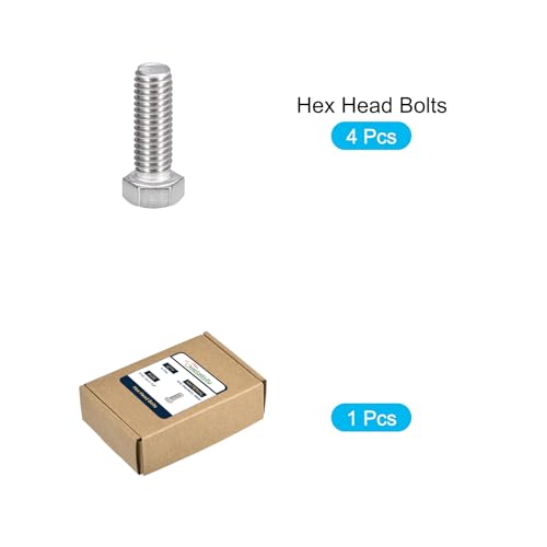 Image of METALLIXITY Hex Head Bolts (7 /16-14 x 1-1 /4 inch) 4Pcs, 304 Stainless Steel 18-8, Fully Threaded, External Hex Drive, Plain Finish, Hex Head Screw Bolt, Silver