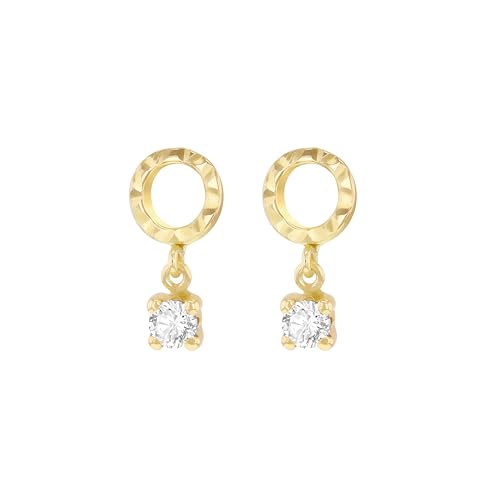 Boucles d'oreilles or jaune 9 ct femme pendantes et serties de CZ éclatants