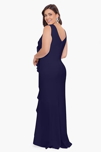 Image of Betsy & Adam Women's V-Neck Hi Low Sleeveless Floor Length Cascade Dress with Draped Ruffle