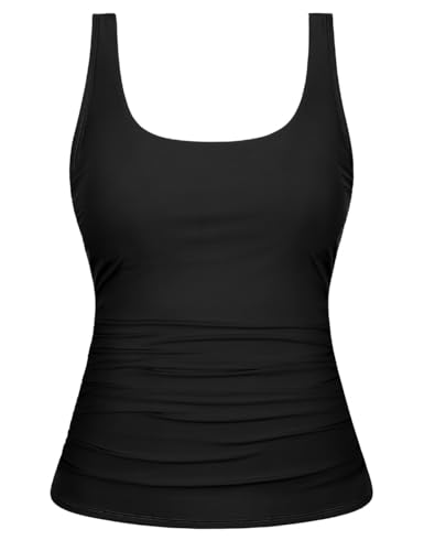 Hilor Women's Underwire Tankini Tops Tummy Control Bathing Suit Top Swimsuit Modest Swim Tank Top Only2