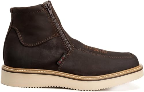 King Welt Country Flex Genuine Leather Dual Zipper Work Short Boot Soft Toe Pin Stripe Wedge Sole - Brown4