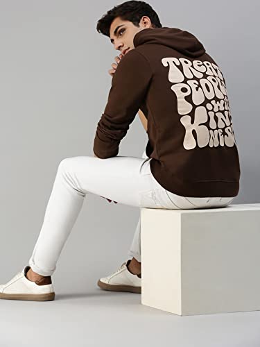 Image of Veirdo Cotton Fleece Regular Fit Full Sleeve Hooded Sweatshirt Front and Back Graphic Printed Jumper Hoodie for Men