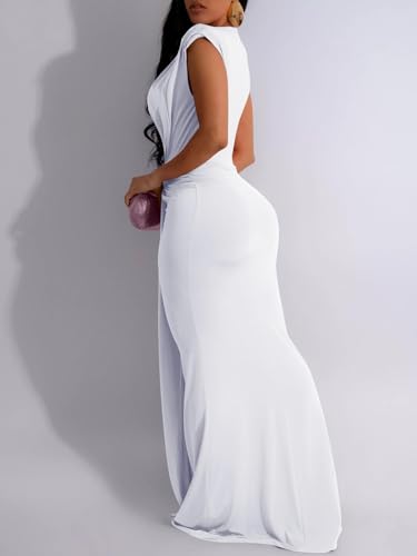 Image of Ekaliy Elegant Bodycon Dresses for Women Deep V Neck Maxi Dress Mermaid Long Dress