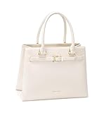 David Jones Sac à main femme grand format, double compartiment, similicuir lisse, bandoulière amovible, poches zippées (Almond Milk)