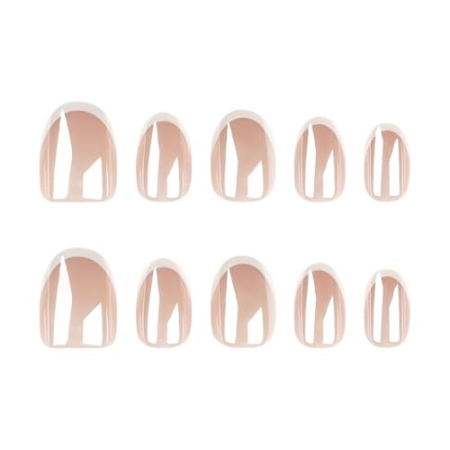 Image of 30Pcs Chrome Press on Nails Short Almond Fake Nails Glossy False Nail with Design White French Tip Glue on Nails Artificial Acrylic Full Cover Stick on Nail for Women Nail Art Decoration