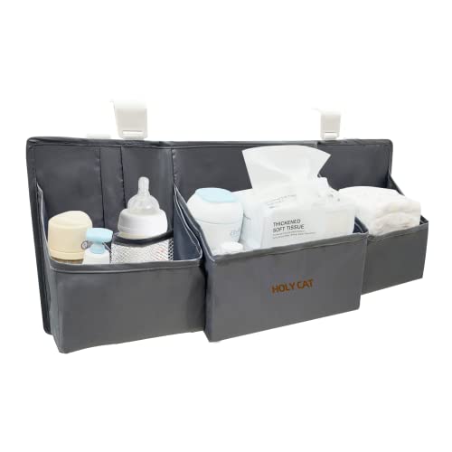 Image of Holy Cat Hanging Baby Diaper Caddy Organizer with Paper Pocket for Changing Table Crib Playard Organization Nursery Organization Hanging Nursery-Grey…