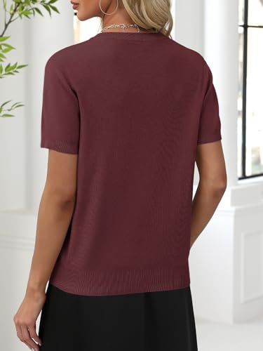 Image of ANRABESS Women Wool Blend Sweater Summer 2026 Short Sleeve V Neck Pullover Top Business Casual Outfit Beach Vacation Clothes