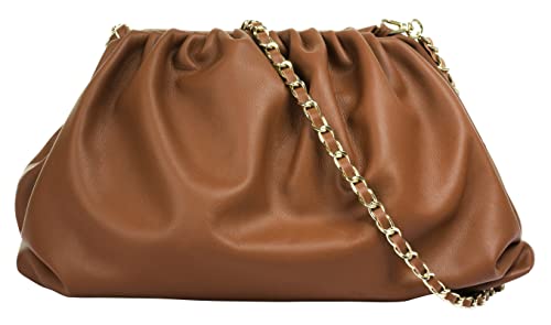 Cluty Umhängetasche echt Leder Damen | Made in Italy, Slouchy Bag, Handtasche aus Rindleder, Clutch im Knautsch-Look, elegante Abendtasche, abnehmbarer Riemen | 021204