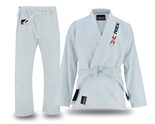 REX Sports Brazilian Jiu Jitsu, for Men and Women BJJ Gi Grappling Kimonos Lightweight White Belt (White, A4)