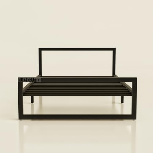Image of Single Size Metal Bed Frame | SingleSize Metal Bed for Adults | Heavy Duty Iron Bed | Steel Bed Single | Single Metal Cot | Metal Platform Bed | Black MetalBed | No Box Spring Needed | Black