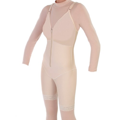 ContourMD Post Abdominoplasty - Liposuction Surgery Recovery Mid Thigh Body Shaper with Bra Top Open Crotch Style 27B Beige
