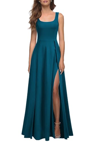 Image of MUSHARE Women's Square Neck Sexy Split Cocktail Party Maxi Long Formal Dress