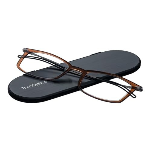 Image of ThinOptics Connect Ultra-Thin Reading Glasses with Magnetic Case Attaches to Phone - Rectangular Readers - Unisex for Men & Woman - 1.0 1.5 2.0 2.5 3.0 Strength