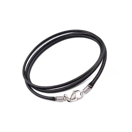 Black Leather Necklace Cord with Clasp 16inch to 24inch Braided DIY Woven Wax Rope Chain for Pendant Customizable Stainless Steel Clasp 2mm Leather Cord Necklace for Men Women