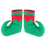 [CHILDWEET] 大人用クリスマスエルフシューズ 赤緑カラー鈴付き ノベルティコスプレ服装アクセサリー 写真撮影パーティーグッズ 祝祭気を盛り上げる道化師シューズ