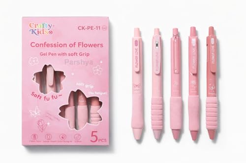 Image of KiddieWorld 5Pcs Soft Grip Gel Pen Set 0.5mm Fine Tip Smooth Writing Pens Cute Aesthetic Pink Or Green Gel Pens for School College Office Journaling Gift for Kids Girls Stationery Lovers