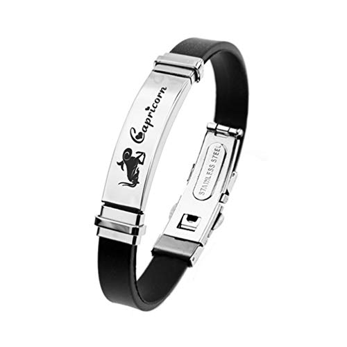 ODETOJOY Negro Constelación Escorpio Pulsera Hombre Acero Inoxidable Signo Zodiaco 12 Zodiac Pulseras Silicona Astrología Horóscopo, Titanio, acero inoxidable Cover