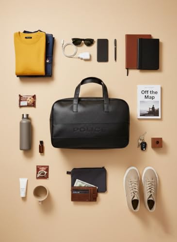 Image of Police 40L Duffle Bag for Travel | Stylish Vegan Leather for Travel | Compact and Comfortable for Travelling | Hand Duffel Bag |Gym Duffle Bag | Suitable for Unisex (Black)