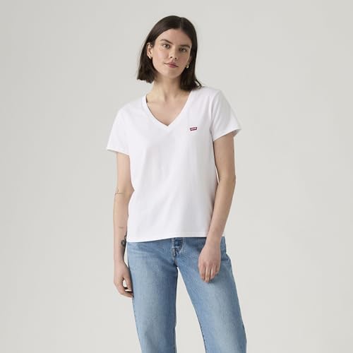 Levi's Lot de 2 t-Shirts à col V pour Femme, Lot de 2 t-Shirts à col en V, Blanc, M