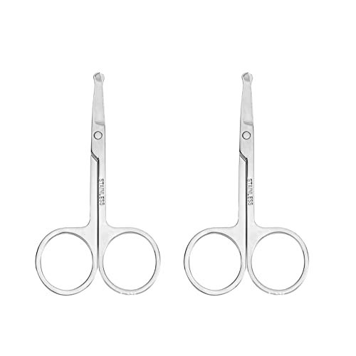 2 Stück Professionelle kleine Haarschere für Ohren und Nasen, mit gebogenen Sicherheitsklingen und abgerundeter Spitze, zum Trimmen kleiner Details, für Gesichtshaare(Silber) Cover