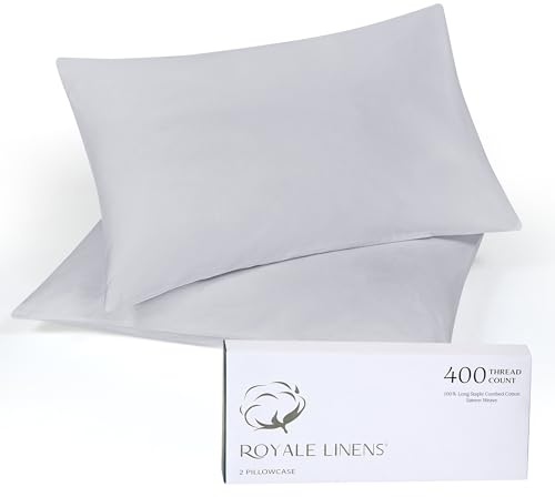 Image of Royale Linens 400 Thread Count 100% American Grown Cotton King Pillowcase Set - Luxury Sateen King Pillow case - 20 inchx40 inch Inch Soft & Smooth Set of 2 Silver Pillowcases - (King, Spanish Silver)