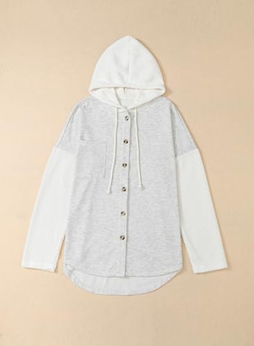 SHEWIN Women's Oversized Sweatshirts for Women Loose Fit Casual Long Sleeve Button Lightweight Hoodies Fall Outfits Women Trendy,US 4-6(S),Gray