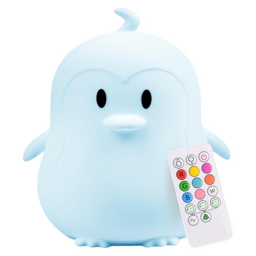 Lumipets Remote Control Silicone Night Light for Kids - Penguin Design with 9 Soft Colors & Sleep Timer - Rechargeable, Battery-Operated Lamp for...