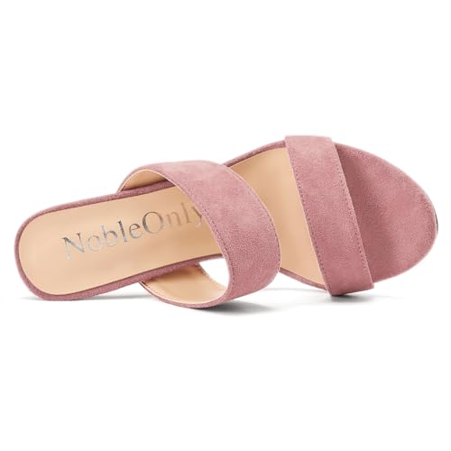 Image of NobleOnly Womens Round Open Toe Heeled Sandals Two Strap Stiletto High Heel Sandals Backless Dress Slip-on Mules Sandals 3.9 Inches Heels