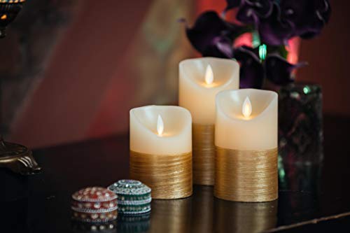 FLAMELESS-Candles-Battery-Operated-LED-Flickering-Flame-with-Remote-Timer-Amazing-Realistic-Dancing-Flame-Real-Wax-Gold-Trim-Set-of-3-Size-456-Beautiful-Gift-Idea-for-Women-and-Men