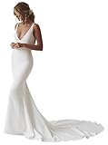 SEIM Sexy Boho Wedding Dresses for Bride Mermaid 2025 Spaghetti Straps V Neck Backless Simple Beach Bridal Gowns US Size 4 White