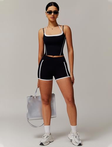 Two Piece Workout Sets For Women Tank Top and High Waist Booty Lifting Shorts Gym Yoga Active Outfits with Pockets4