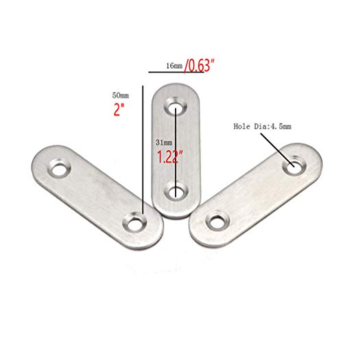Chiloskit 2" x 0.63" Stainless Steel Furniture Cabinet Shelf Support Flat Straight Brace Metal Joining Plate Angle l Bracket 2mm/0.078" Thickness (2" Straight 20pcs) - Image 2