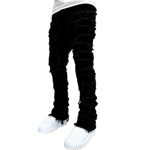 NECHARI Men High Waisted Baggy Fit Stacked Jeans Vintage Hip Hop Style Boyfriend Aesthetic Fashion Y2k Denim Jeans