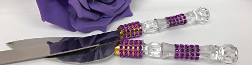 Purple Cake Knife & Server Set Design with Simulated Rhinestone for All Party Occasions
