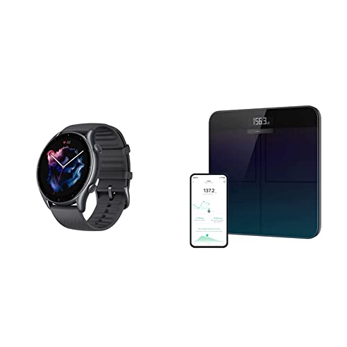 Amazfit GTR 3 Smart Watch for Android Phone iPhone with Alexa, GPS Fitness Tracker with 150 Sports Modes, Black & Digital Smart Scale for Body Weight, Digital Wireless Bathroom Scale- Black