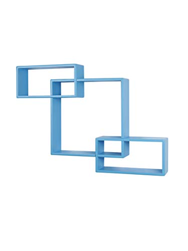 Image of Home Sparkle Wooden Intersecting Wall Shelf | Wall Mounted Floating Intersecting Storage Display Wall Shelves for Living Room Office Home Decor (Blue)
