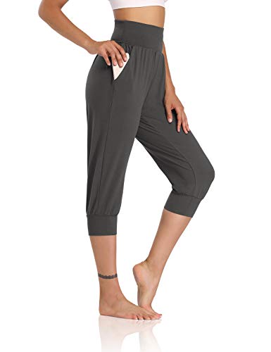 DIBAOLONG Womens Yoga Joggers Capri Loose Workout Sweatpants Comfy Lounge Pants with Pockets Gray L