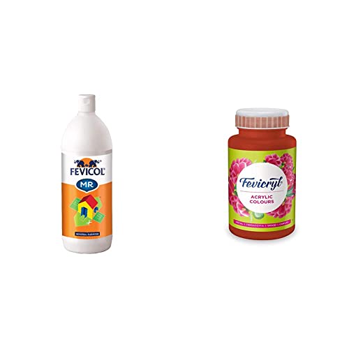 Image of Pidilite Fevicol MR Glue for Events, Decorations & Craft Projects (1kg) & Pidilite Fevicryl Acrylic Painting Color (Indian Red, 500ml)