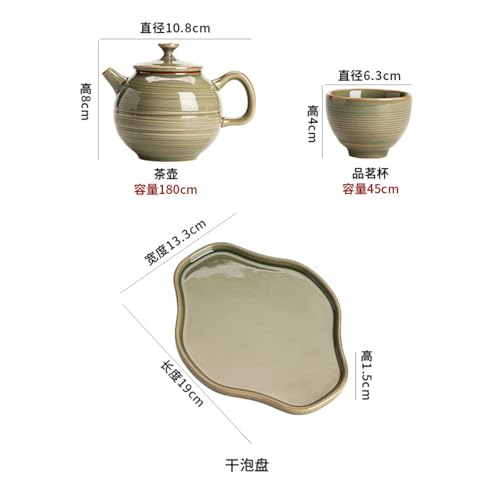 Théière et tasses de thé chinois cyan en céramique artisanale d'exception - 4