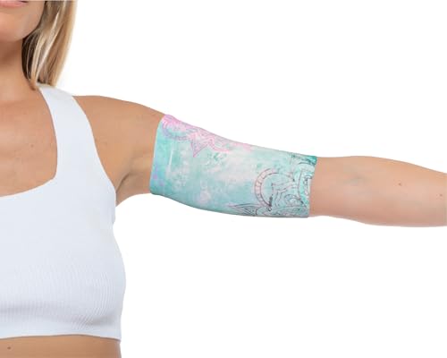 Linphelle Coverpicc - Upper Arm Cover for Picc Line Soft Microfiber Arm Sleeve Ideal for Picc Line Glucose Sensor Tattoo or Wounds Sea Green Flower Size Large