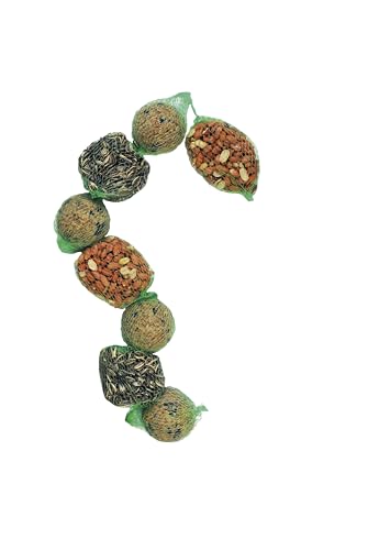 Erdtmanns 12 Mixketten für Wildvögel – je 8-teilig mit Meisenknödeln, Erdnüssen & Sonnenblumenkernen – energiereiches Vogelfutter für Garten & Balkon – Ganzjahresfutter zum Aufhängen