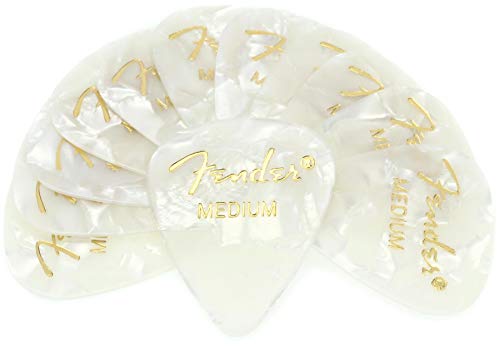 Image of Fender 351 Shape Medium Classic Celluloid Guitar Picks, Guitar Accessories, 12-Pack, White Moto